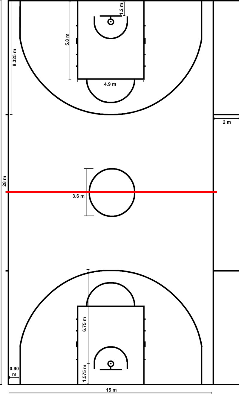 Mittellinie auf dem Basketball Spielfeld