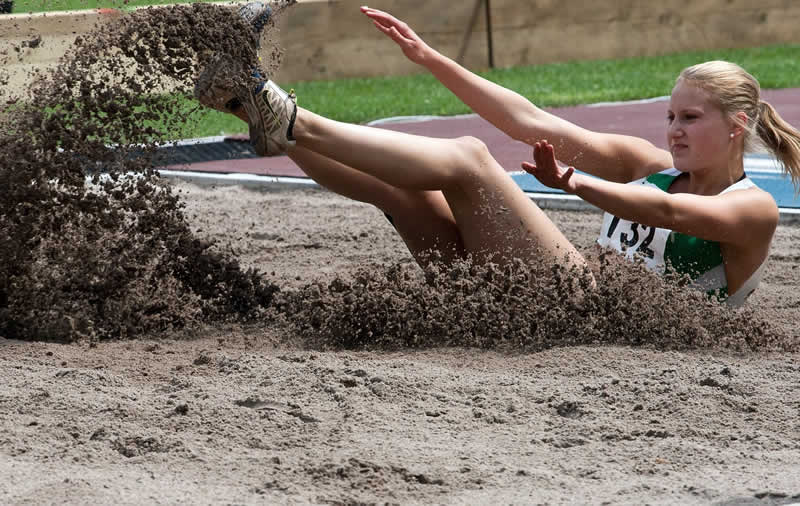 Landung beim Weitsprung in der Leichtathletik